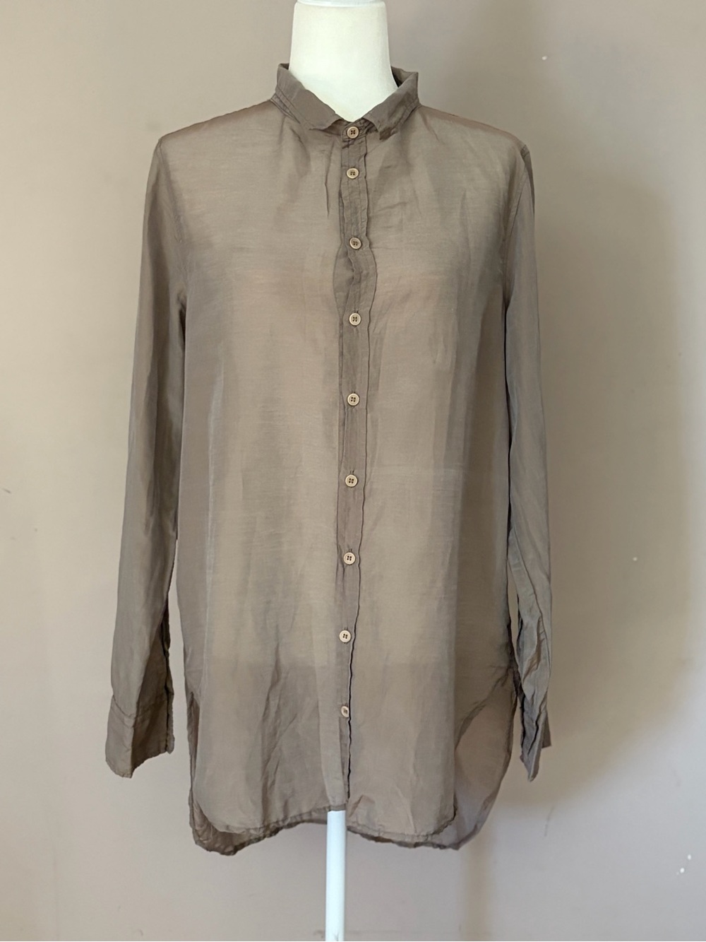CP Shades Cotton Silk Blend Neutral Tan Button-Front Blouse Size Large